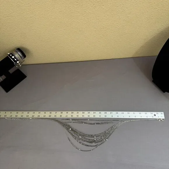 Chicos Necklace Silver Tone Beaded Rhinestone Statement 26 In Womens Jewelry - Picture 5 of 5